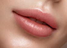 Natural Lips Close Up. Photo Shot In The Studio
