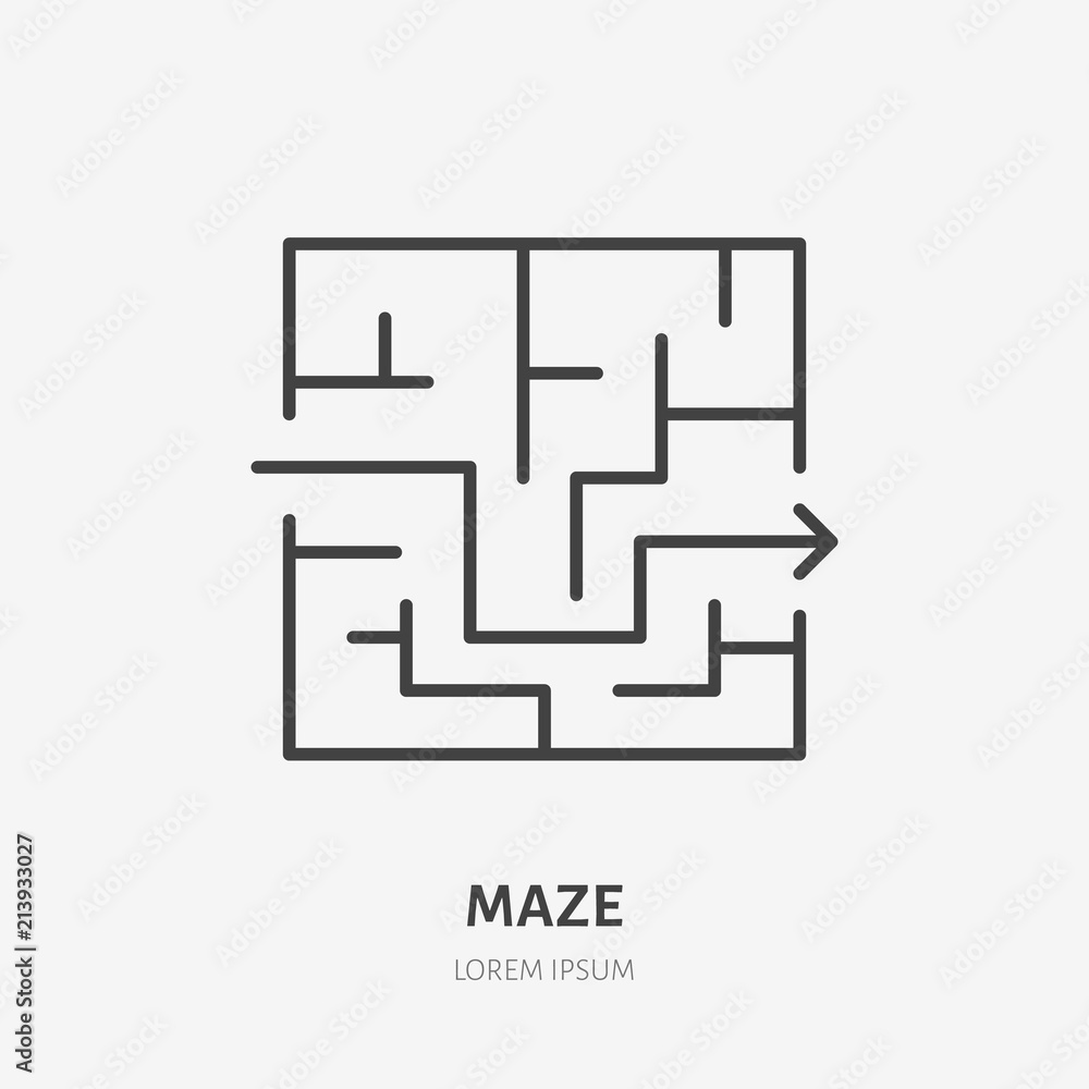 Maze line icon, labyrinth flat logo. Business solution vector ...