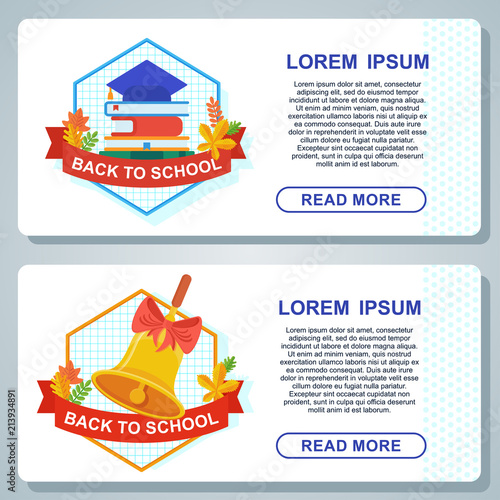 Back To School Banner Template School Bell And Square Academic