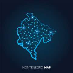 Wall Mural - Map of Montenegro made with connected lines and glowing dots.