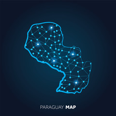 Wall Mural - Map of Paraguay made with connected lines and glowing dots.