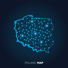 Poster - Map of Poland made with connected lines and glowing dots.