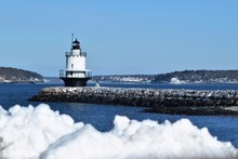 Lighthouse Snow Rocks Winter
