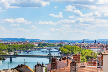 Wall Mural - Rhone river with its bridges in Lyon, France