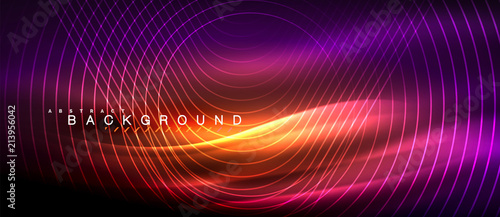 Cuadros en Lienzo Neon glowing lines, magic energy space light concept, abstract background wallpa