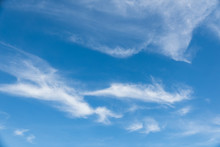Cirrostratus Cloudscape Or Fluffy Cirrus Clouds On Blue Sky, Beautiful Cirrocumulus On The High Altitude Layer