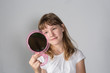 © Anatoly Tiplyashin - teenager girl looks at herself in a mirror and looks up a pimple