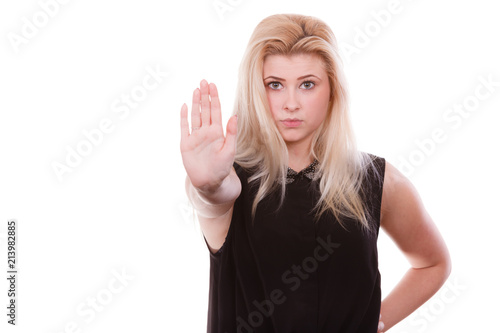 Fotografija Woman making stop gesture with open hand