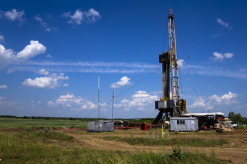 Oil and Gas Drilling Rig. Oil drilling rig operation on the oil platform in oil and gas industry.