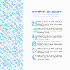 Wall Mural - information technology concept with thin line icons: social network, system backup, search, lan netw