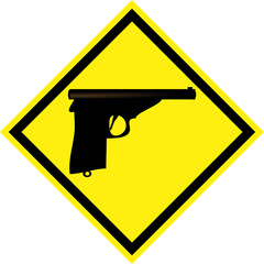 Wall Mural - Yellow hazard sign with gun