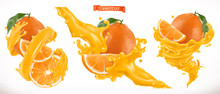 Orange Juice. Fresh Fruit 3d Realistic Vector Icon