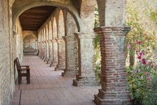 Textured Photograph Of The Arched Walkway Of A California Mission 
