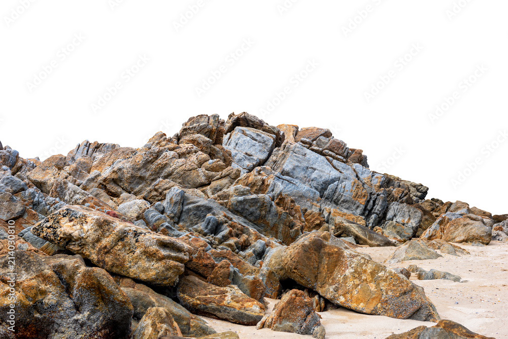 Big rock isolated on white. This has clipping path. - obrazy, fototapety, plakaty 