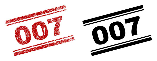 Wall Mural - 007 stamp seal imprint with red corroded and clean black version. red vector rubber print of 007 cap