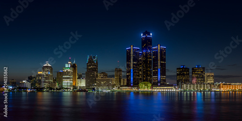 Detroit, Michigan skyline at night shot from Windsor, Ontario Canvas Print