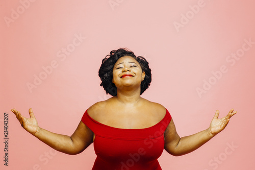 Cuadros en Lienzo Life is wonderful/ Portrait of a confident, satisfied and happy woman with both