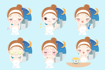 Wall Mural - beauty cartoon skin care woman