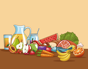 Poster - Healthy food on table cartoons vector illustration graphic design