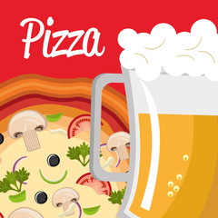 Poster - delicious italian pizza with beer