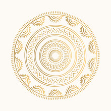 Golden Oriental Motifs. Hand Drawn Mandala Design. Vector Isolated Ornament.