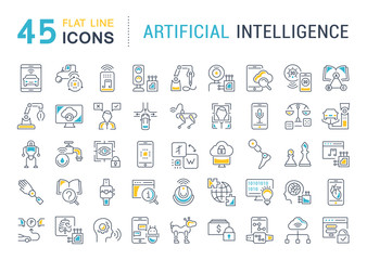 Wall Mural - set vector line icons of artificial intelligence.