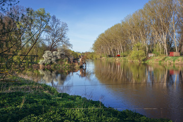 Canvas Print - Triborder area on the rivers Morava and Thaya, border between three countries - Austria, Czech Republic and Slovakia