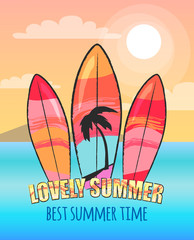 Wall Mural - Lovely Summer Advertising Poster of Surfboards