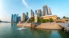 Time Lapse Of Singapore Merlion Park In Singapore City, Singapore