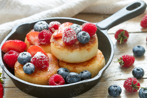 Cottage Cheese Pancakes Syrniki Curd Fritters With Fresh Berries