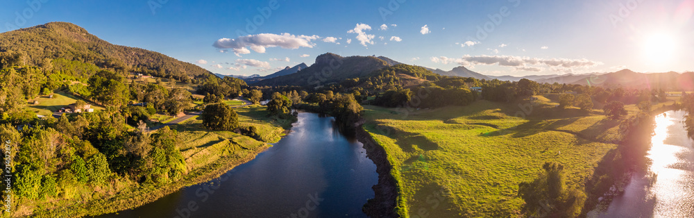 Aerial view of Tweed River and Mount Warning, New South Wales, Australia - obrazy, fototapety, plakaty 