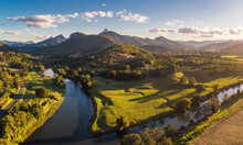 Drone View Of Tweed River And Mount Warning, New South Wales, Australia