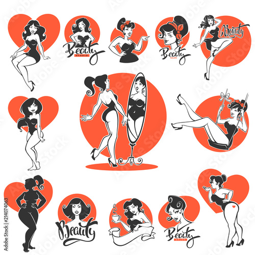 beauty and sexy, large collection of pinup girls and lettering compositions Canvas Print
