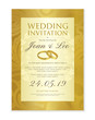 Wedding invitation design template (Save the date card). Classic Golden background with gold wedding rings useful for any Invitations,  marriage, anniversary, engagement part