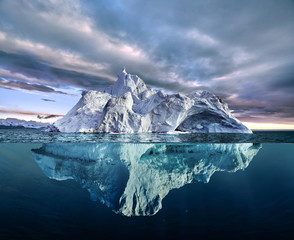 iceberg with above and underwater view