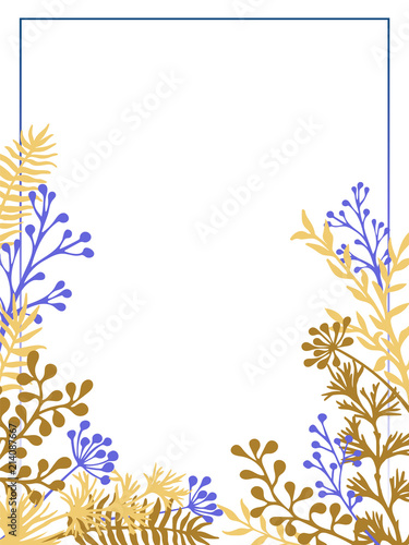 Herbal twigs and branches border vector invitation card.