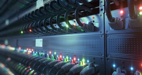 Wall Mural - data center cloud connection network router and switch. 4k 60 fps uhd seamless loop. f network devic
