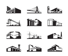 Various Types Of Industrial Construction - Vector Illustration