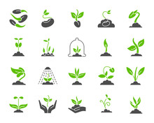 Organic Sprout Simple Color Flat Icons Vector Set