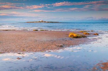Wall Mural - coquet island and low hauxley beach / coquet island just of the coastline at low hauxley in northumb