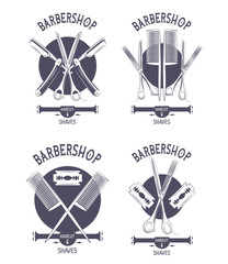 Canvas Print - Set of vintage barbershop emblems collection vector illustration graphic design