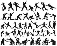 Vector Silhouette Collection Of People Children Man Woman And Disabled Playing Cricket