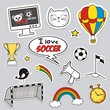 Set of Soccer cartoon stickers. Cute patches, pins, badges series. 