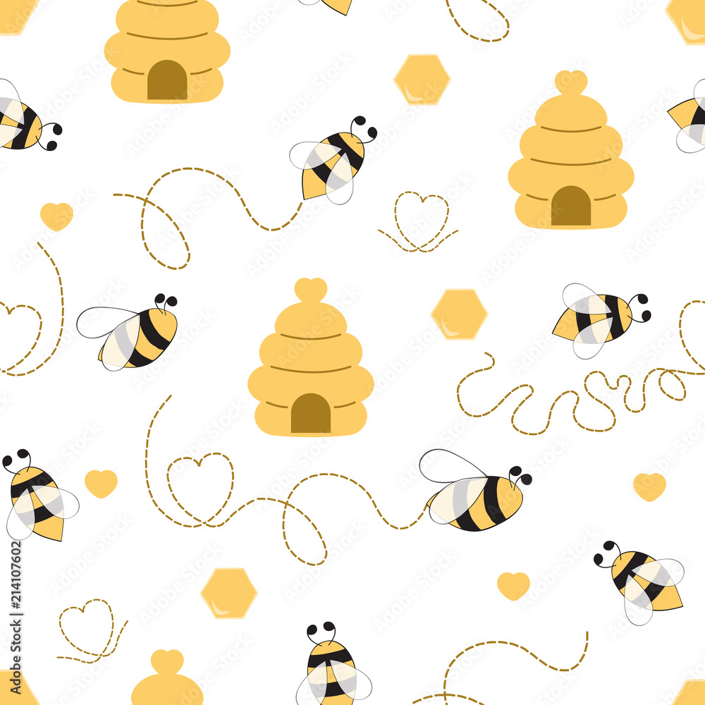 Seamless pattern with bee honey bee hive in vector cartoon children ...