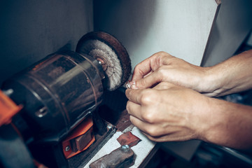 Wall Mural - Different goldsmiths tools on the jewelry workplace. Jeweler at work in jewelry.