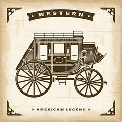 Wall Mural - Vintage Western Stagecoach. Editable EPS10 vector illustration in retro woodcut style with transparency.