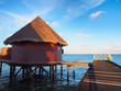 © pada smith - Tropical water villa bungalow and wooden bridge over the turquoise water  sea in Maldives island with blue sky background for summer vacations holiday concept.