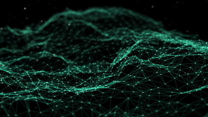 Fototapete - Network connection dots and lines. Technology background. Plexus. Big data background. Green. 3d rendering.