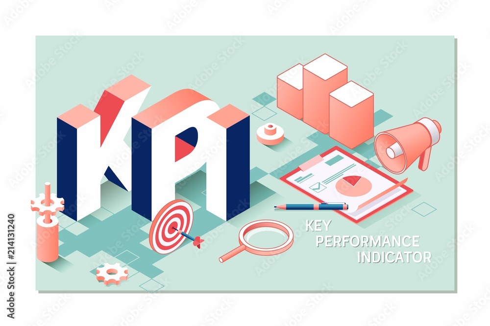 KPI, key performance indicators.Business metrics flat vector ...