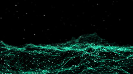 Fototapete - Network connection dots and lines. Technology background. Plexus. Big data background. Green. 3d rendering.